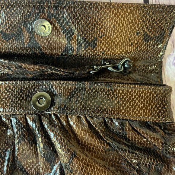 Sondra Roberts SR Squared Classic Minimalist Black Tan Python Clutch Purse - Picture 10 of 12